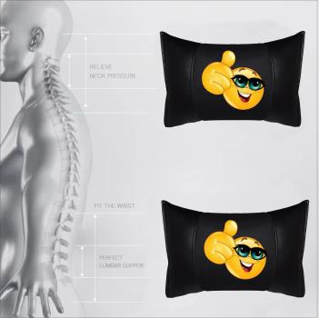 Auto Nackenkissen 20x30cm Nackenpolster Leder Schwarz mit Druck Design Smiley